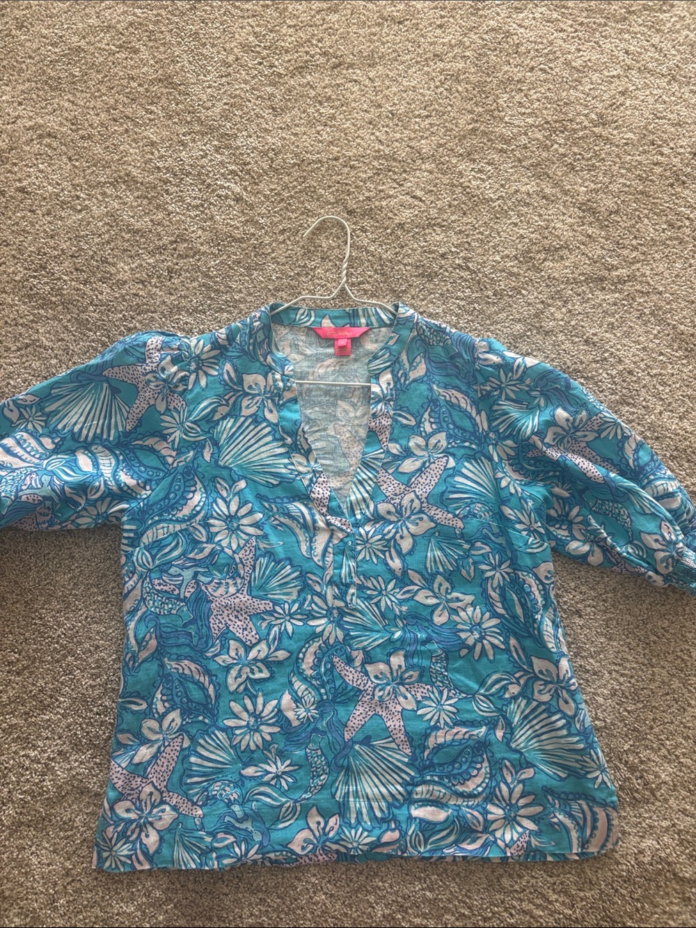 Lilly Pulitzer Turquoise Sea Life Print V-Neck Tunic